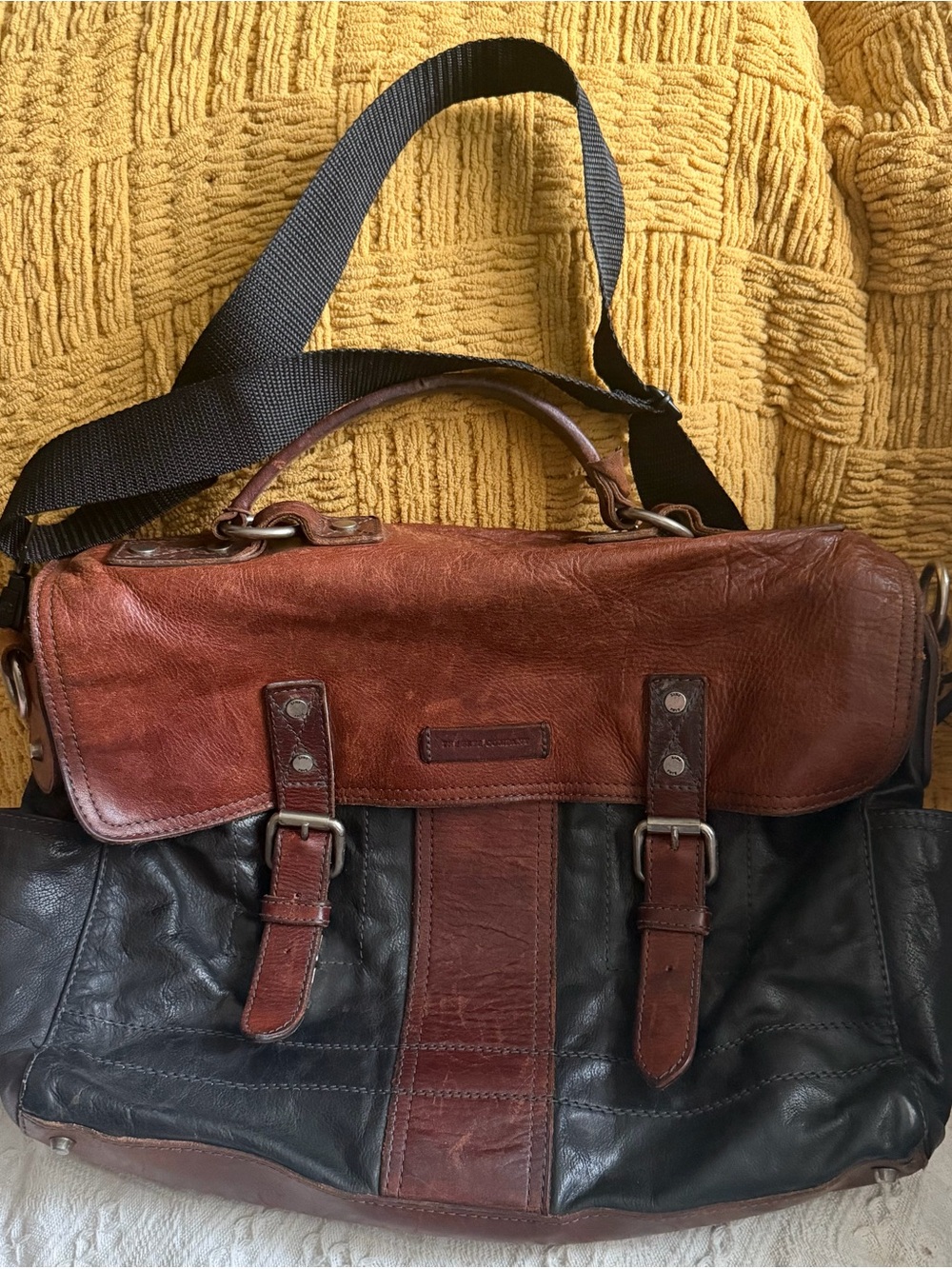 Frye Brown and Black Leather Messenger Bag